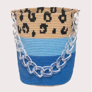 Soraya Hennessy Blue Leopard Midi Bucket Bag